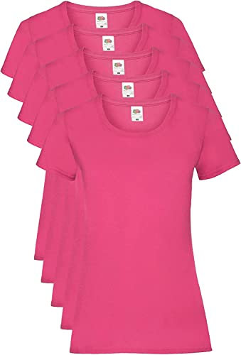 Fruit of the Loom - Valueweight - T-shirt (Lot de 5) - Femme - Rosa (Fuchsia 57) - Taille: M