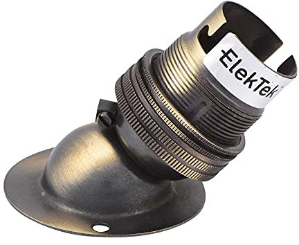 ElekTek Lampenfassung BC B22 mit Lampenschirm-Ring, gebürstet, antik