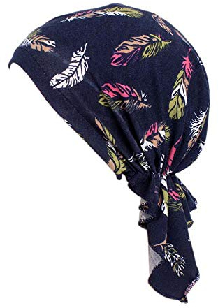 Locisne Women's Printed Head Scarf, Turban, Headwear, Chemo Beanie Scarf, Headwear for Cancer, Chemo, Hair Loss (marineblaue Feder)