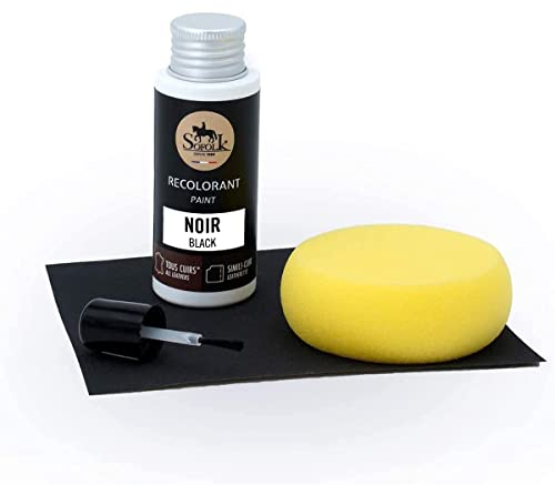 Sofolk - Kit Retouche Peinture Cuir/Similicuir - Teinture pour Volant de Voiture, Siège Auto, Canapé, Chaussure et Vêtements - Cuir Abimé, Rayé, Griffré, Décoloré (60ml - NOIR)