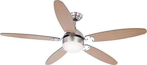 bmf-versand® Deckenventilator mit Licht inkl. LED Leuchtmittel 3 Watt Zugschalter (Flügel Buche Optik, LED Deckenlampe, Deckenleuchte, Ventilator mit Beleuchtung, 132 cm)