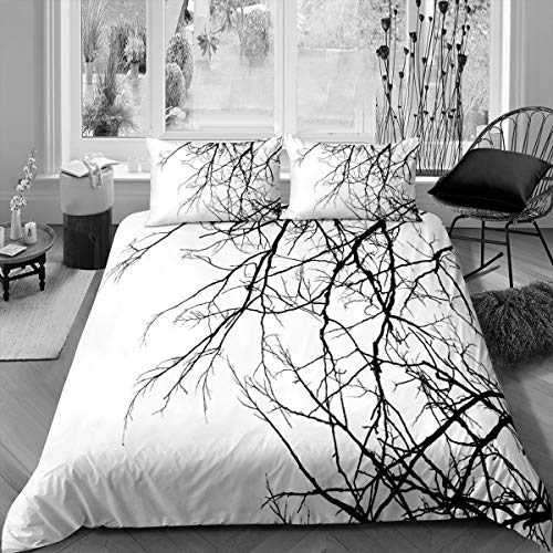 Loussiesd Bettwäsche Set AST Baum Weiß Bettbezug Set Kinder Jungen Mädchen 135x200 cm Microfaser Betten Set mit Reißverschluss und 1 Kissenbezug 80x80 cm