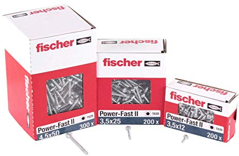 fischer PowerFast II PTF 4,5 x 50, Spanplattenschraube (200 Stk.) mit Vollgewinde, Pan Head mit Innenstern, Schraube für Holzverarbeitung, reduziert Einschraubwiderstand & Einschraubzeit