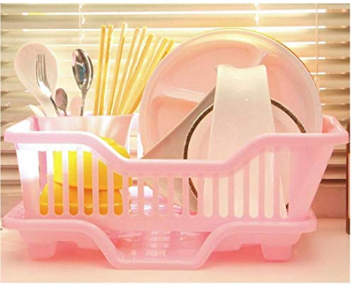 Plástico Ambiental Escurridor - Sink Estante Para Platos Cubiertos Con La Cesta Y La Bandeja De Goteo De Plástico - Cubiertos Aproximadamente 17,5 X 9,5 X 7inch 1pc (rosa)