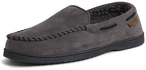 Dearfoams Men's Keaton Memory Foam Moccasin with Wide Widths Slipper, Pave Setting, Large UK