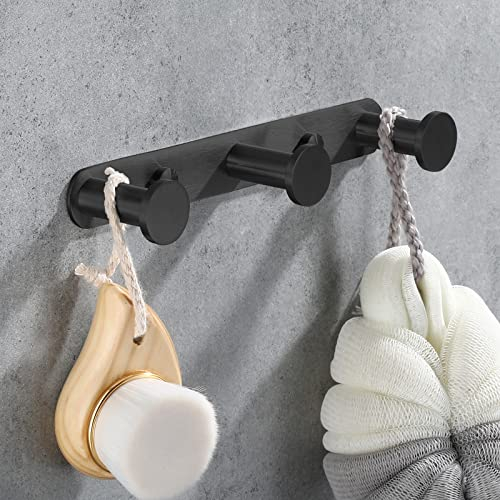 CCKOLE Ganchos Toalla Gancho Percheros de Pared Bata Percha con Ganchos 304 Acero Inoxidable Perchero Pared de Cocina Baño Colgadores Gancho de Puerta (3 Manos, Negro)