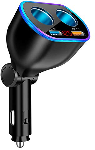 AGEK Car Charger Cigarette Lighter Splitter,120W Quick Charge 3.0 Dual USB Car Charger 12/24V Sockets Splitter LED Voltage Display Power Adapter Fast Charging For Mobile Phone GPS Dash Cam and More