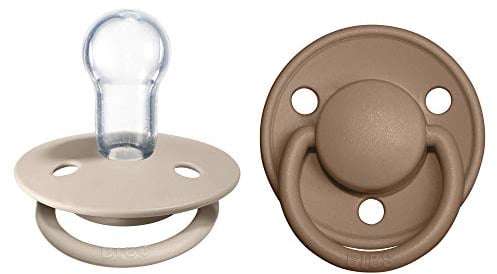 BIBS De Lux Schnuller 2er-Pack, BPA-frei, Kirschform Nippel. Silikon, Hergestellt in Dänemark. 0-36 Monate (2er Pack), Vanilla/Dark Oak
