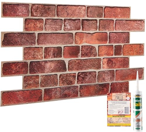 Panneaux Muraux 3D Lot de 10 Feuilles Couvrant 4,6m² – Panneau Mural Décoratif en Plastique PVC Taille 96x48cm, utiliser pour Cuisine, Salon, Salle de Bain, Bureau en Effet Brique Rouge Profonde