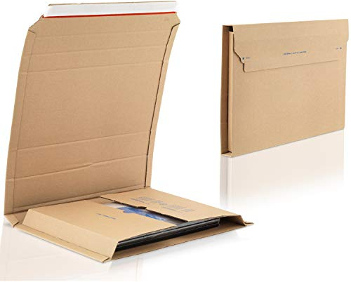 WPTrading - 100 Stück Wellpappe Buchverpackung DIN C4 325 x 250 x 75 mm (MW362) selbstklebend Braun - Buch Wickelverpackung aus Karton für Büchersendung stabil - Bücher Warensendung Versand Verpackung