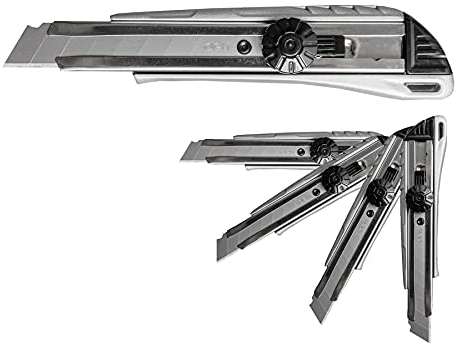 D.RECT Cuttermesser 2045 5 Stück Set - Cutter Messer 18mm aus Metall Führung Klinge - Universalmesser, Cutter Knife