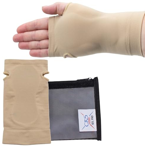 CRS Cross Carpal Tunnel Gel Sleeve. Cushioning Contoured Gel Pad to Protect Wrist, Hand and Palm. Fits Right or Left Hand. For Sports or All Day Wear to Reduce Shock and Impact. (One Size Fits Most)