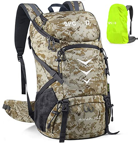 SPGOOD Wanderrucksack 40L/50L,Herren Damen Trekkingrucksäcke mit Regenhülle,Leicht Hiking Rucksack,Hohe Kapazität Wasserdicht Camping Rucksack,Reiserucksack Fahrradrucksack, Khaki