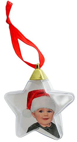Foto-Weihnachtskugel zum Personalisieren, durchsichtige Weihnachtskugeln selbst gestalten, Fotokugel Weihnachtskugel Foto Christbaumkugel für Lieblingsfoto (Stern Ø 7 cm - 1 Stück)