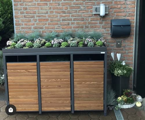 MY-MÜLLTONNE Premium Holz Mülltonnenbox mit Pflanzdach 3-240 L