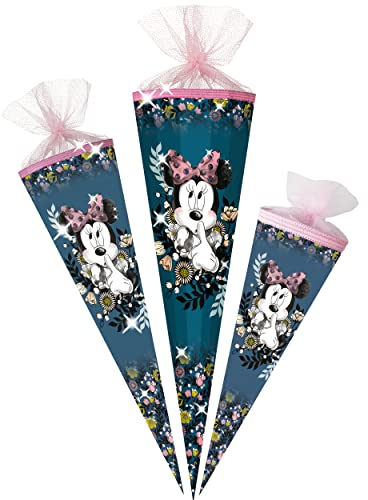 alles-meine.de GmbH Schultüte mit Glitzer - Effekt ! - Minnie Mouse 35-85 cm Größe wählbar Zuckertüte - Tüllabschluß/Filzabschluß - eckig/rund - Mädchen - klein &..