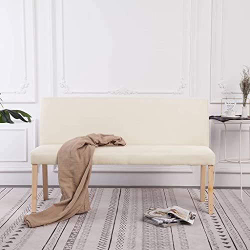 Makastle klassischen Design Bank mit Rückenlehne, Sitzbank Esstisch Bank Esszimmersitzbank Sitzbank Küchensitzbank Polsterbank für Esszimmer Wohnzimmer Flur, 139,5 cm Cremeweiß Polyester