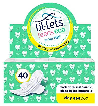 Lil-Lets Teens Eco Day Pads X 40,Petite Towels For Girls & Teenagers,With Wings, Plant-Based Materials,Contains Sustainable Bamboo, Light to Medium Flow,First Periods, Vegan Friendly,1 Pack of 40 Pads