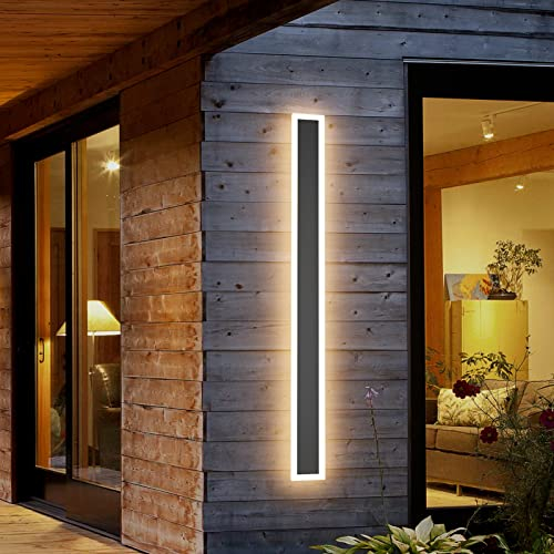 Klighten LED Wandlampe Lange Wandleuchte IP54 Dunkelgrau Wasserdicht Innen und Außenbereich Eisen-Acrylplatte Wandbeleuchtung für Gärten Villa, Terasse, Korridor, Warmweiß 3000K, 100CM/30W