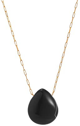 SIMPLÍ BASIC 18k Gold Plated Necklace with Black Onyx Teardrop Stone Pendant | Perfect Jewellery Gift Box Set for Womens