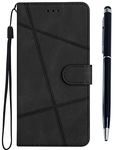 Flip Premium Wallet Handyhülle Stoßfest PU Leder Magnet Cover Entwickelt für Huawei P20 Pro mit Ständer Kartenhalter & 1 Touch Pen - Schwarz