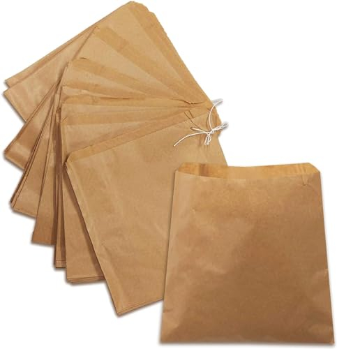 Benopbuy Pack of 100 Brown Strung Kraft Paper Food Bags 7x7 Bags for various purpose like Vegitables, Sandwiches Sweets, Fruit, Popcorn, Bakery, Candy & Grocery Bags etc.