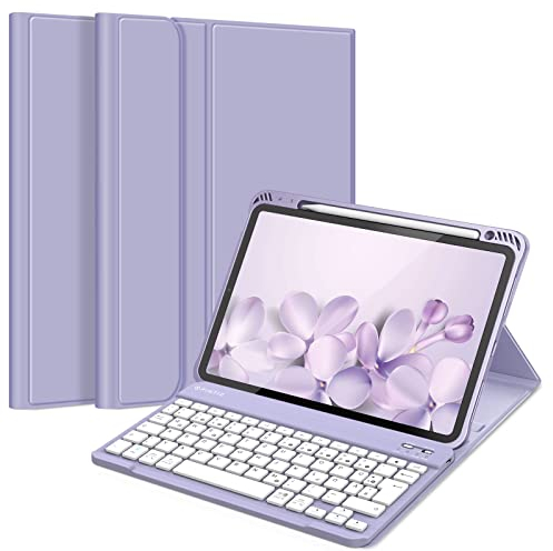 FINTIE Tastatur Hülle für iPad Air 11 Zoll M3/M2 (2025/2024), iPad Air 5/4 Generation 10.9(2022/2020), TPU Rückschale Schutzhülle mit Stifthalter, magnetisch Abnehmbarer QWERTZ Keyboard, Violett