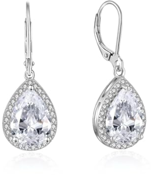 YONVUN Hängen Ohrringe mit Stein Kristall Zirkon Leverback Wassertropfen Ohrhänger Träne ovale Edelstein Rubin Smaragd Saphir Silber Schmuck Set Geschenk für Frau Mutter Tochter Freundin