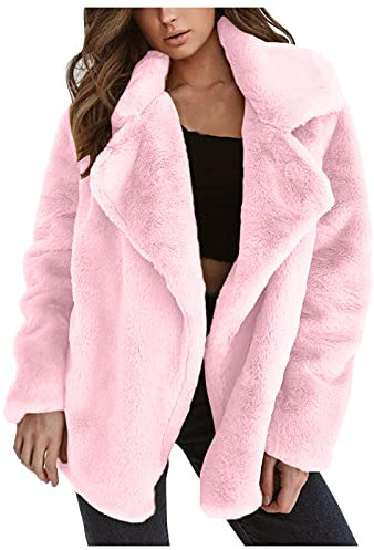 TDEOK Cappotto di pelliccia da donna in pelliccia sintetica, elegante giacca in pelliccia sintetica, invernale, caldo, lungo, leggero, parka invernale, cappotto di pelliccia, trench, Colore: rosa., XL