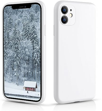 CALOOP Slim-Fit for iPhone 11 Case,Skin Soft Liquid Silicone,Sturdy Hard Frame Shockproof Cover with Anti-Scratch Microfiber Lining,Full Protection for Screen and Lens,6.1 inch(White)