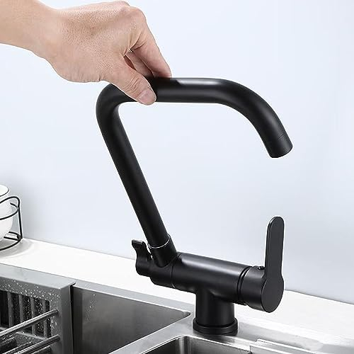 Grifo Cocina 3 Vias Osmosis Abatible, Grifo de Cocina para Ventana Plegable Giratorio de 360° Agua Purificada Agua Fría y Caliente Latón Grifos Fregadero Cocina-Negro