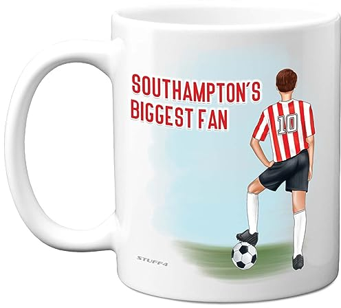 Football Mug Gift for Southampton Fans - Footy Biggest Fan - Happy Birthday Mugs Present Gifts for Son Dad Brother Uncle Colleague Friend Cousin, 11oz Ceramic Dishwasher Safe Coffee Tea Cup
