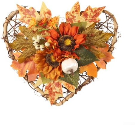 Artificial Maple Wreath Heart-Shaped Halloween Door Wreath Decorations Artificial Fall Floral Wreath For Front Door Home And Decor