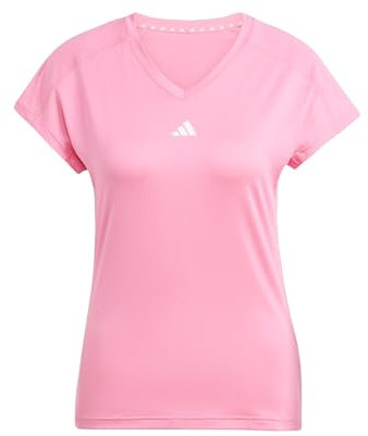 adidas Donna AEROREADY Train Essentials Minimal Branding V-Neck Tee, Pink Fusion/White, XL