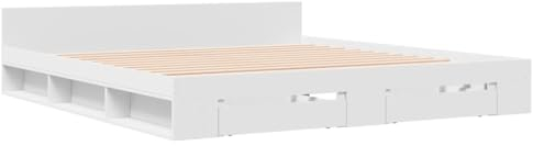 vidaXL Bettgestell, Bett mit Schubladen für Schlafzimmer, Bettrahmen mit Lattenrost, Schlafzimmerbett Doppelbett, Weiß 200x200cm Holzwerkstoff