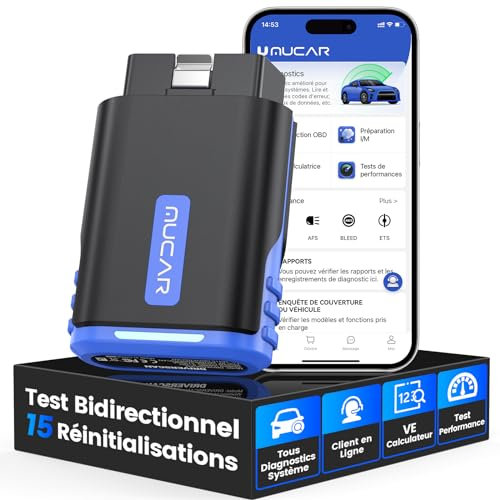 OBD2 Bluetooth Français, MUCAR DriverScan Valise Diagnostic Auto Multimarque, Outils de Diagnostic sans Fil pour Tous Les Systèmes, Tests Bidirectionnels, Tests de Performance du Moteur
