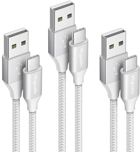etguuds USBC to USB Cable [3Pack 1/1/2M], USB C Charger Cable 3A Fast Charging Nylon Braided Lead Compatible with iPhone 16 15 Pro Max Samsung Galaxy S23 S22 S21 S10 S9 S8 -White