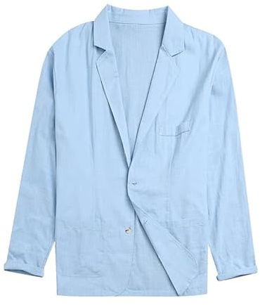Yahbrra Men's Linen Jacket Blazer Leisure Suit Jacket Two Button Lightweight Sports Coats Slim Fit Leisure Blazer Men's Suit Jacket Jacket Sporty Leisure Two Button Lightweight Sports Coats Blue