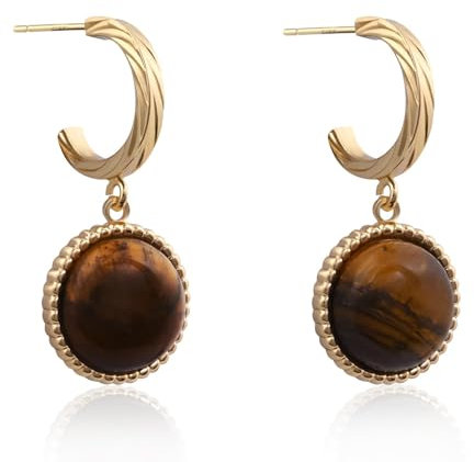 Tigerauge Schmuck Ohrringe 14K vergoldet für Frauen - Hypoallergene Drop Anhänger, Hoop Ohrstecker, eleganter Modeschmuck mit Edelstein Design