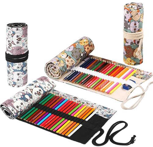 2 Pezzi Astuccio Rotolo Astuccio Arrotolabile er Matite in Tela a 36 Fori, Custodia con Astuccio Arrotolabile in Tela, Portatile astuccio Matite Arrotolabile Grande Capacità per Matite Colorate