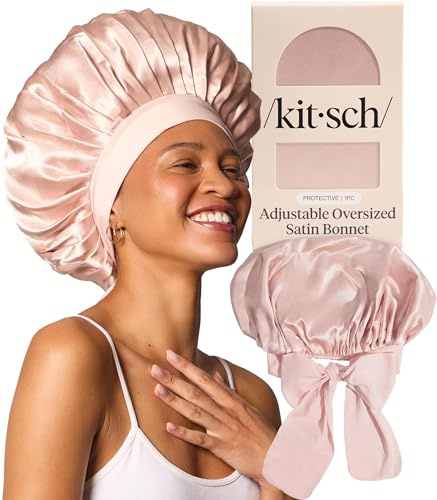 Kitsch XL Satin Haarhaube zum Schlafen - Rosa | Weicher als Seide, Bonnet Satin für Damen, Schlafhaube Seide für Lockiges Haar, Verhindert Haarbruch & Frizz