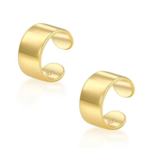 ALEXCRAFT Breit Ear Cuff Gold Wasserfest Non-Piercing Ohrringe Fake Helix Knorpel Ohrmanschette Ohne Ohrloch Wickelohrring Fakepircings Ohr Cuffs Ohrklemme für Frauen Freundin Mama