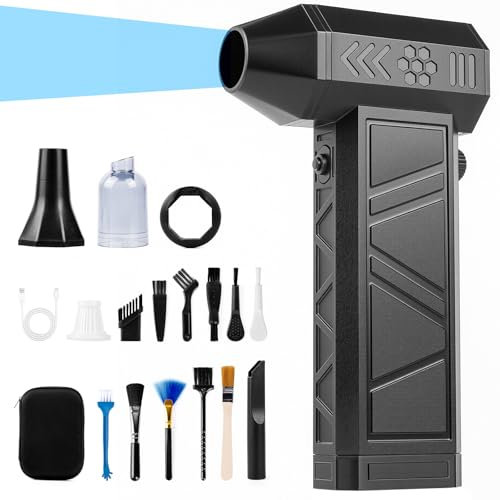 Anbull Soffiatore Elettrico 180.000 giri/min 220g forza del soffio, Batteria 8000mAh Air Duster Ricarica Rapida USB-C, LED & 10 Spazzole per PC Tastiera Auto
