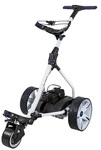 Ben Sayers Electric Golf Trolley | 18-Hole Lithium Battery Trolley | 9 Speed, Auto Distance Function | Over £100 Free Accessories (White/Blue)