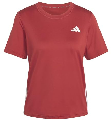 adidas Women's Train Essentials 3-Stripes Workout T-Shirt, Active Maroon/White, XS