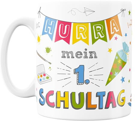 Tasse für Erstklässler Endlich Schulkind Hurra Schule 300 ml - Erstklässler Geschenk - Kindertasse - Schulkind Tasse (Hurra Schule)