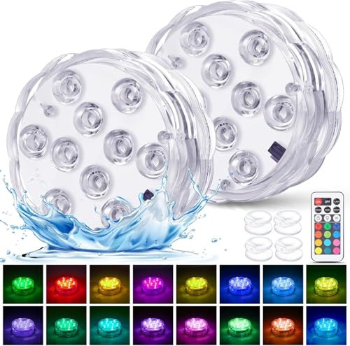 2 Pack LED Hot Tub Lights - Battery Powered RGB Color Changing Pool Lights with Remote & Suction Cups for Spas, Ponds, Aquariums, and Party Decor