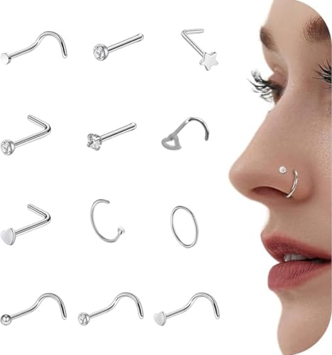 LuLiyLdJ 12 pièces piercing nez percing au nez piercing nez acier chirurgical piercing nez anneaux faux percing au nez percing nez