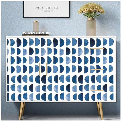 FENTIS Selbstklebende Tapete Vinyl Klebefolie Tapeten Möbelfolie Selbstklebend Wandsticker für Deko Küche Wohnzimmer Badezimmer Schlafzimmer 44.5x500cm, Blauer Halbkreis
