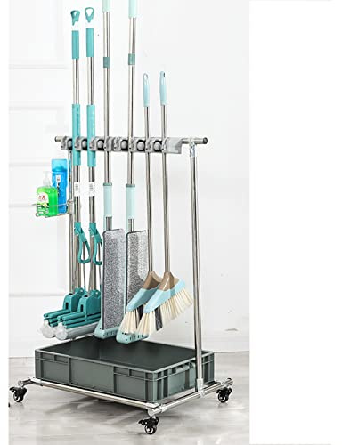 Broom Holder & Mop Drying Rack Utility for Brooms Mobile Storage Cabinet Vertical Cleaning Tool Cart Space-Saving Cleaning Supplies Holder